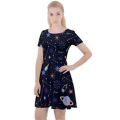 Starry Night  Space Constellations  Stars  Galaxy  Universe Graphic  Illustration Cap Sleeve Velour Dress  by Nexatart