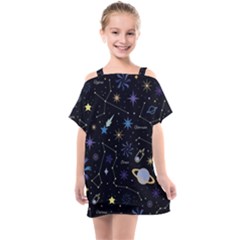 Starry Night  Space Constellations  Stars  Galaxy  Universe Graphic  Illustration Kids  One Piece Chiffon Dress by Nexatart