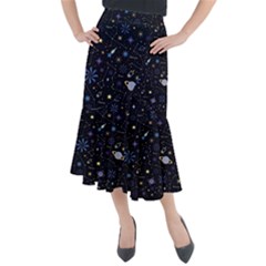 Starry Night  Space Constellations  Stars  Galaxy  Universe Graphic  Illustration Midi Mermaid Skirt by Nexatart