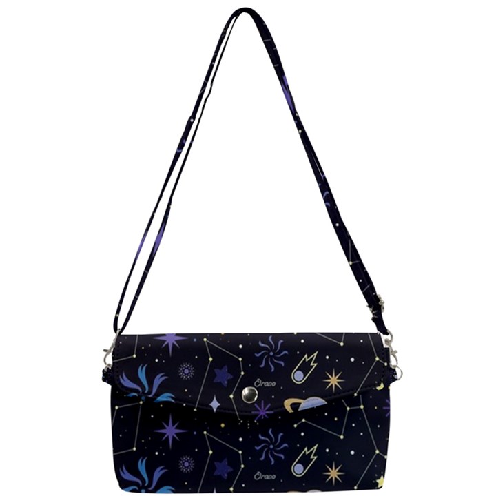 Starry Night  Space Constellations  Stars  Galaxy  Universe Graphic  Illustration Removable Strap Clutch Bag