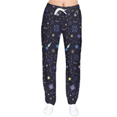 Starry Night  Space Constellations  Stars  Galaxy  Universe Graphic  Illustration Women Velvet Drawstring Pants by Nexatart