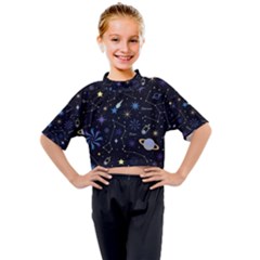 Starry Night  Space Constellations  Stars  Galaxy  Universe Graphic  Illustration Kids Mock Neck Tee