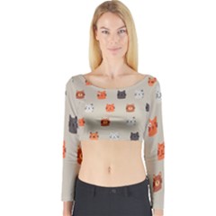 Cat Faces Pattern Long Sleeve Crop Top by Nexatart