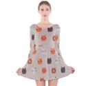 Cat Faces Pattern Long Sleeve Velvet Skater Dress View1