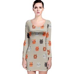 Cat Faces Pattern Long Sleeve Velvet Bodycon Dress