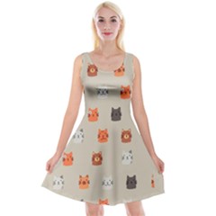 Cat Faces Pattern Reversible Velvet Sleeveless Dress by Nexatart