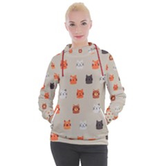 Cat Faces Pattern Women s Hooded Pullover