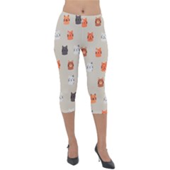 Cat Faces Pattern Lightweight Velour Capri Leggings  by Nexatart