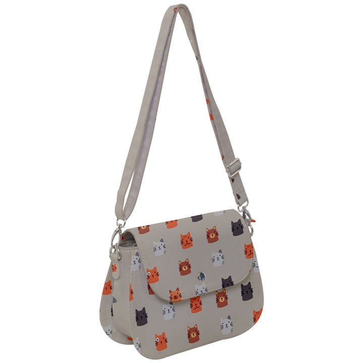 Cat Faces Pattern Saddle Handbag