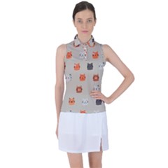 Cat Faces Pattern Women s Sleeveless Polo Tee