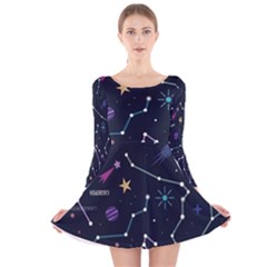 Space Wallpapers Long Sleeve Velvet Skater Dress