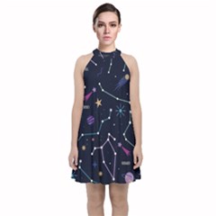 Space Wallpapers Velvet Halter Neckline Dress 