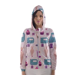 Seamless Bakery Vector Pattern Women s Hooded Windbreaker