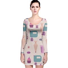 Seamless Bakery Vector Pattern Long Sleeve Velvet Bodycon Dress