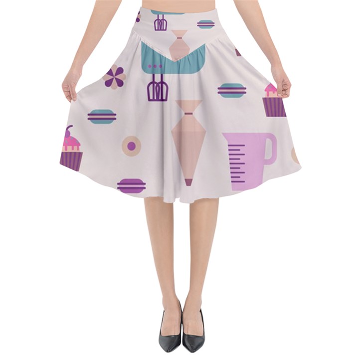 Seamless Bakery Vector Pattern Flared Midi Skirt