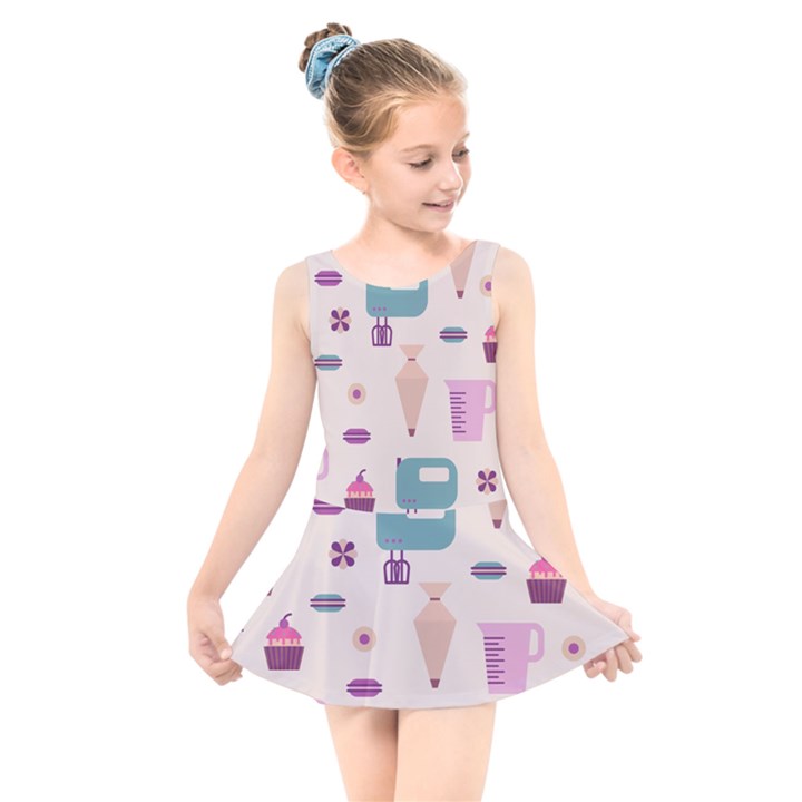 Seamless Bakery Vector Pattern Kids  Skater Dress Swimsuit