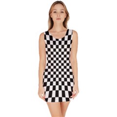 Illusion Checkerboard Black And White Pattern Bodycon Dress