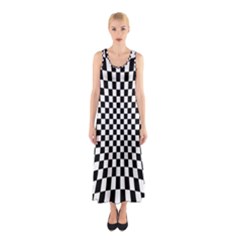 Illusion Checkerboard Black And White Pattern Sleeveless Maxi Dress