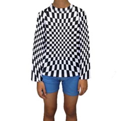 Illusion Checkerboard Black And White Pattern Kids  Long Sleeve Swimwear by Nexatart