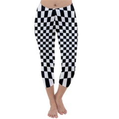 Illusion Checkerboard Black And White Pattern Capri Winter Leggings 