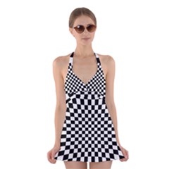 Illusion Checkerboard Black And White Pattern Halter Dress Swimsuit  by Nexatart