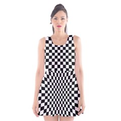 Illusion Checkerboard Black And White Pattern Scoop Neck Skater Dress