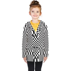 Illusion Checkerboard Black And White Pattern Kids  Double Breasted Button Coat by Nexatart