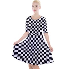 Illusion Checkerboard Black And White Pattern Quarter Sleeve A-line Dress