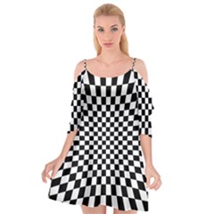 Illusion Checkerboard Black And White Pattern Cutout Spaghetti Strap Chiffon Dress