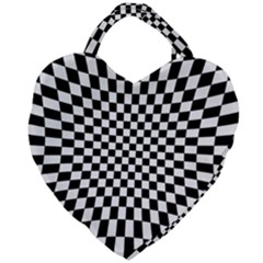 Illusion Checkerboard Black And White Pattern Giant Heart Shaped Tote by Nexatart