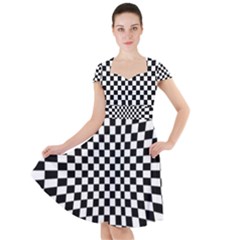 Illusion Checkerboard Black And White Pattern Cap Sleeve Midi Dress