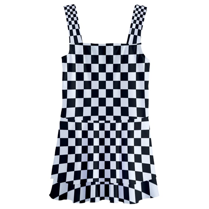 Illusion Checkerboard Black And White Pattern Kids  Layered Skirt Swimsuit