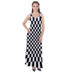 Illusion Checkerboard Black And White Pattern Sleeveless Velour Maxi Dress