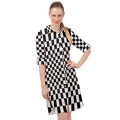 Illusion Checkerboard Black And White Pattern Long Sleeve Mini Shirt Dress