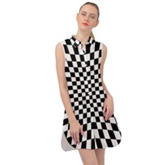 Illusion Checkerboard Black And White Pattern Sleeveless Shirt Dress by Nexatart