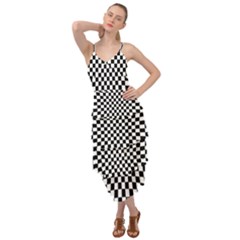 Illusion Checkerboard Black And White Pattern Layered Bottom Dress