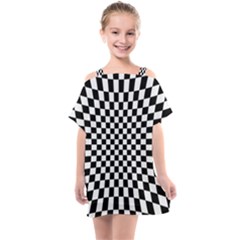 Illusion Checkerboard Black And White Pattern Kids  One Piece Chiffon Dress