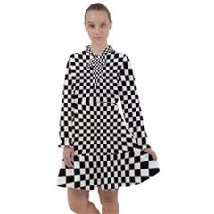 Illusion Checkerboard Black And White Pattern All Frills Chiffon Dress