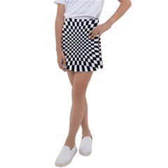 Illusion Checkerboard Black And White Pattern Kids  Tennis Skirt