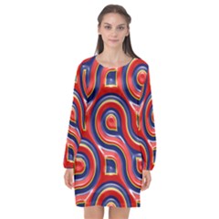 Pattern Curve Design Long Sleeve Chiffon Shift Dress 