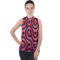 Pattern Curve Design Mock Neck Chiffon Sleeveless Top by Nexatart