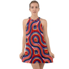 Pattern Curve Design Halter Tie Back Chiffon Dress by Nexatart