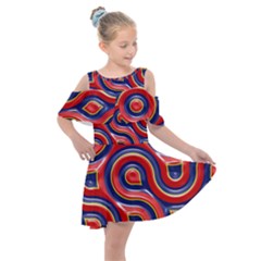 Pattern Curve Design Kids  Shoulder Cutout Chiffon Dress