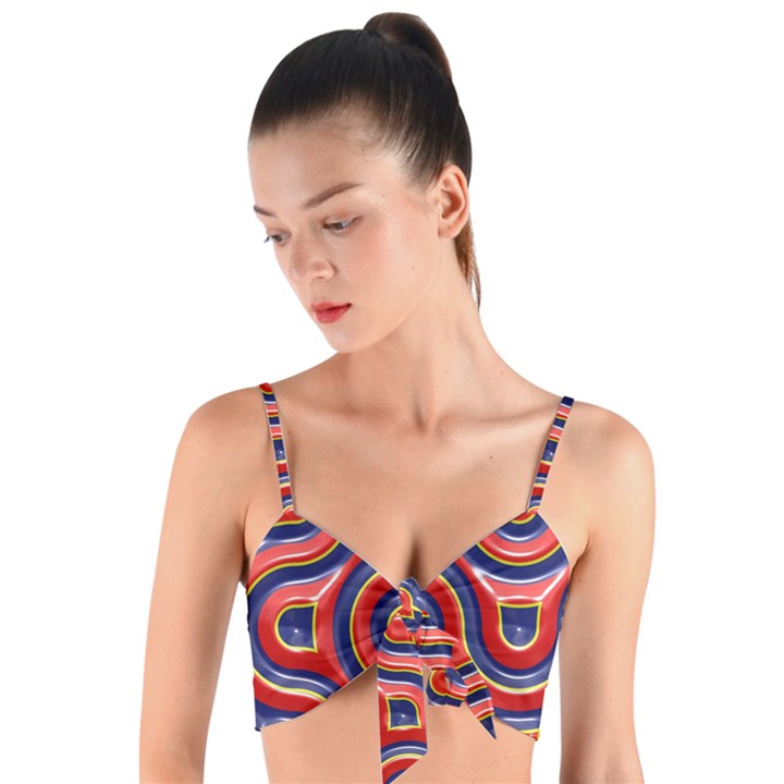 Pattern Curve Design Woven Tie Front Bralet