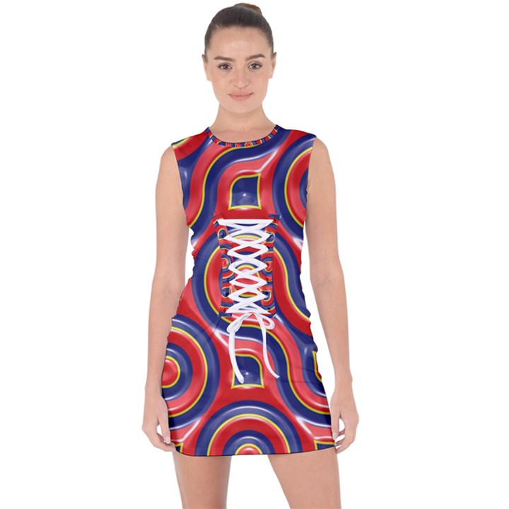 Pattern Curve Design Lace Up Front Bodycon Dress