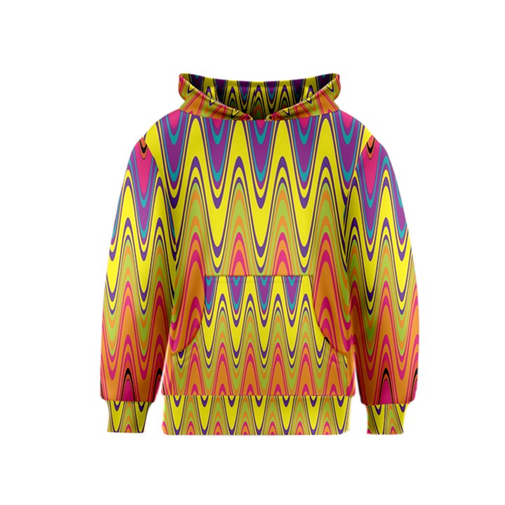 Retro Colorful Waves Background Kids  Pullover Hoodie