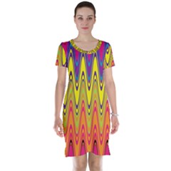 Retro Colorful Waves Background Short Sleeve Nightdress