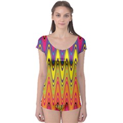 Retro Colorful Waves Background Boyleg Leotard  by Nexatart