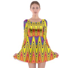 Retro Colorful Waves Background Long Sleeve Skater Dress