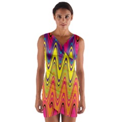 Retro Colorful Waves Background Wrap Front Bodycon Dress